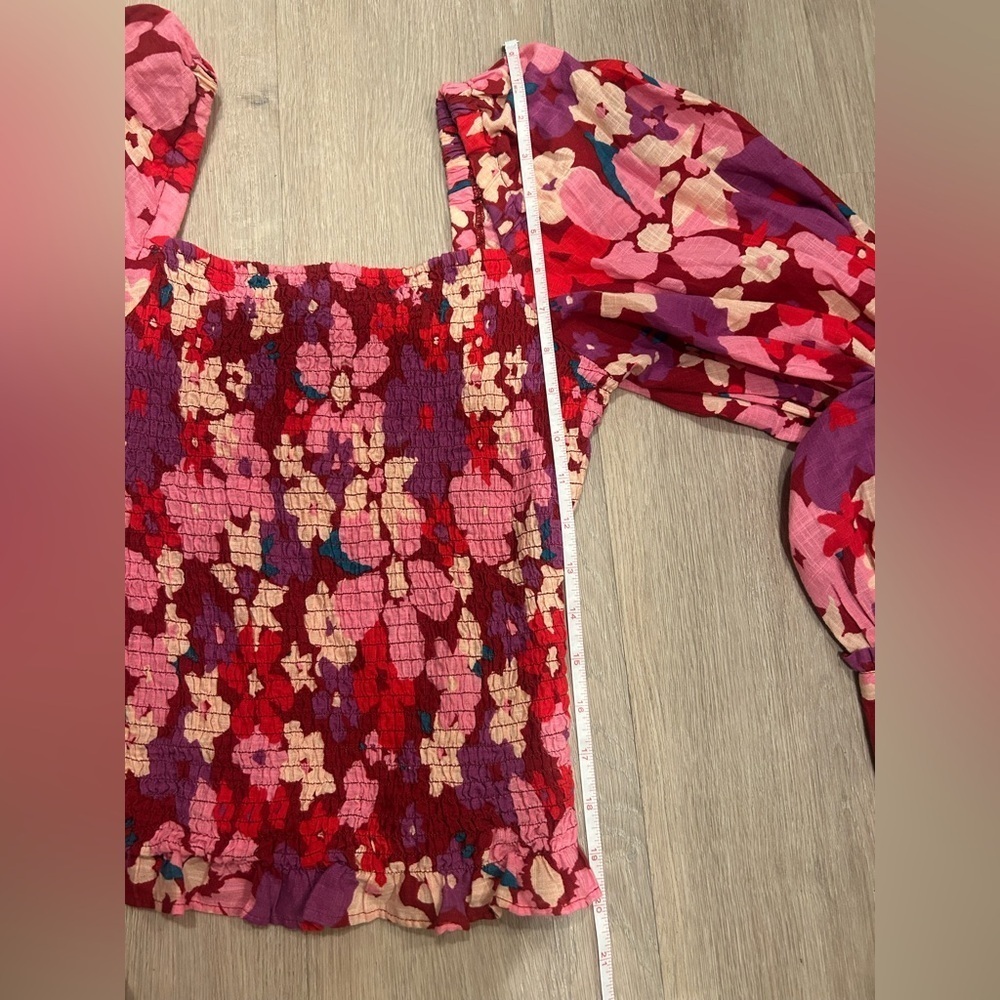 FREE PEOPLE Floral ARIANA SmockBodice PuffSleeve Top /Size XS / - Picture 10 of 12